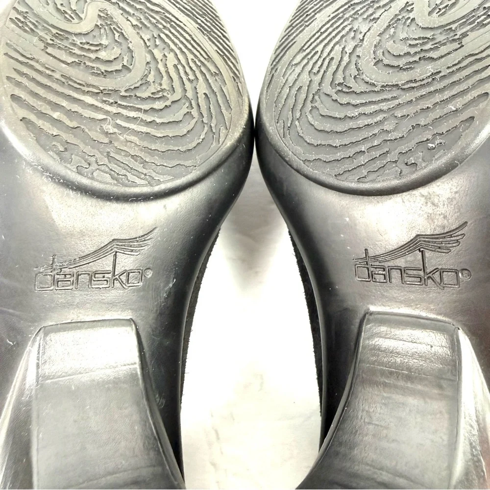Dansko Raphael Shoes 40‎ Black Suede Leather Slip On Clog Wedge Work Classic